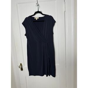 Michael Kors Navy Blue Faux Wrap Slinky Cap Sleeve Stretch Dress Women's XL